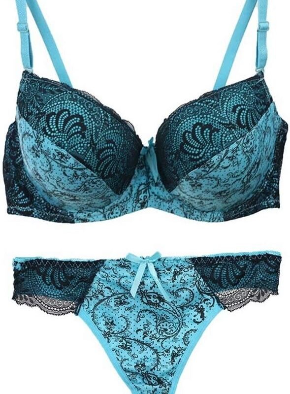 Swbreety Women's Comfortable Push Up Embroidery Lace Bra and Panty Set Plus Size