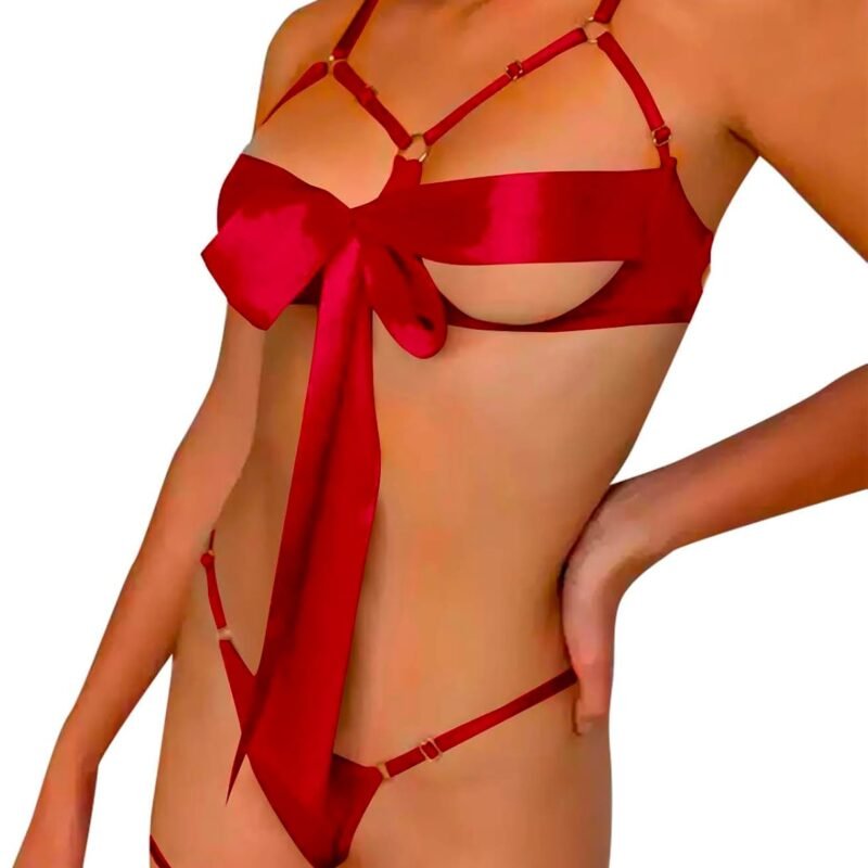 Lingerie Sets for Women 3 Piece Bow Wireless Bras and Panty Suit Cute Naughty Outfits Sexy Babydoll Underwear