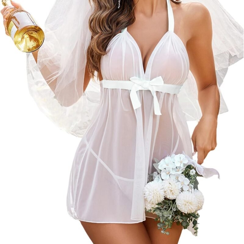 Avidlove Lingerie for Women Lace Babydoll Chemise Negligees Sexy Exotic Nightgowns Halter Nighties Sheer Mesh Nightwear