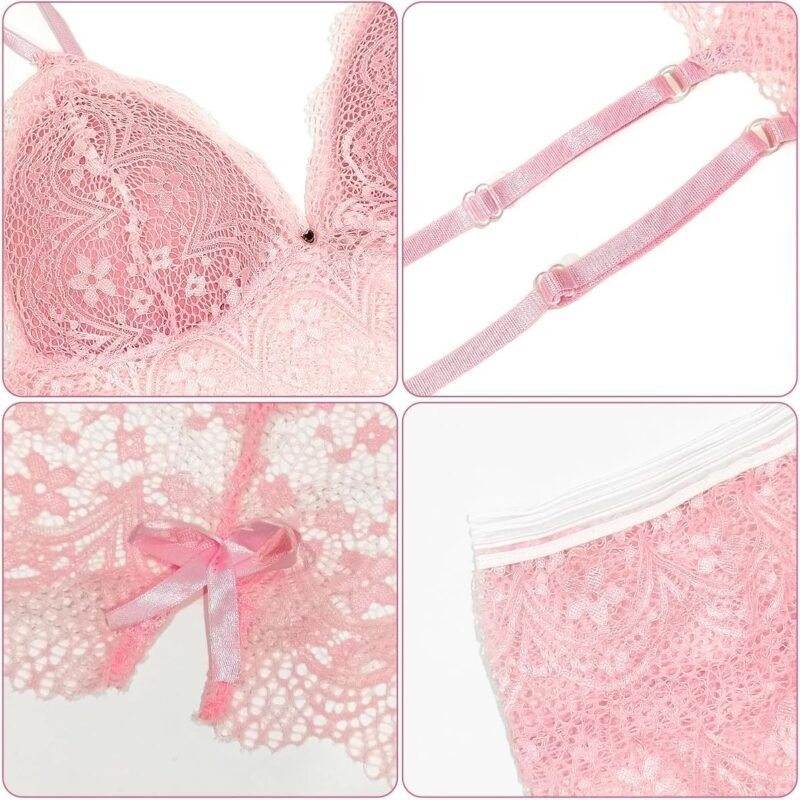 Sexy Sheer Floral Lace Pajamas Lingerie Set High Waist Sleepwear Bra and Panty 2 Piece Nightwear Underwear Cami Shorts