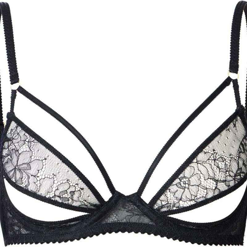 Faye Women's Sexy Lace Bra Balconette Sheer Unlined Demi Bras with Underwire & Adjustable Straps Black