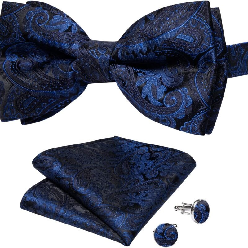DiBanGu Paisley Pre-Tied Bow Ties for Men Silk Adjustable Bowtie and Pocket Square Cufflinks for Wedding Party