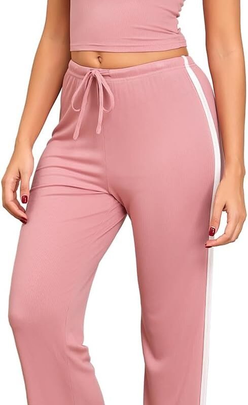 YYA Sleeveless Pajamas for Women set Ribbed Pajama Tank&Pants Set Color Block 2 Piece Loungewear Set