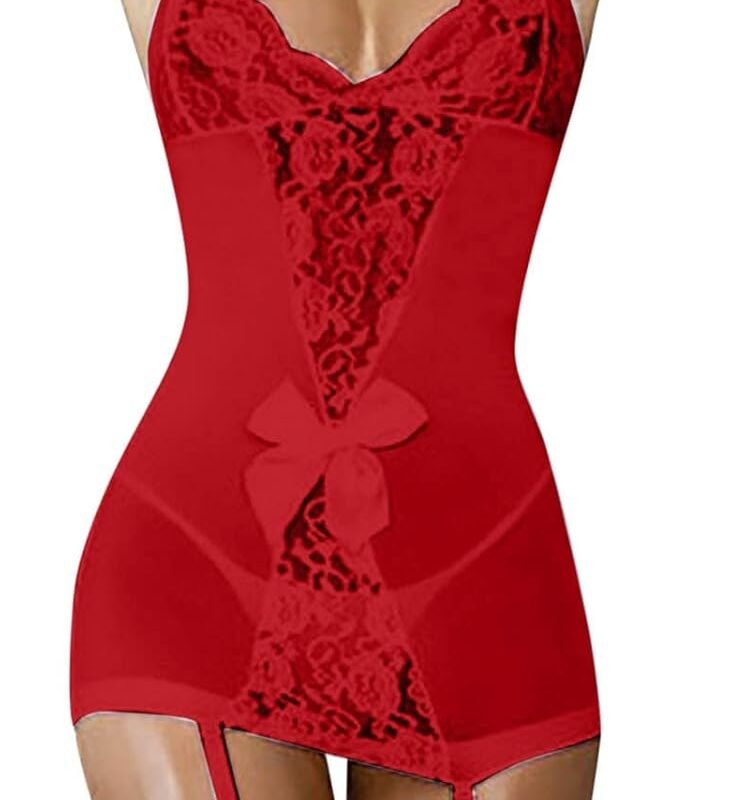 Women Sexy Garter Lingerie Lace Sheer Mesh Chemise Mini Dress Pajamas Cute Teddy Babydoll Sleepwear No Stockings