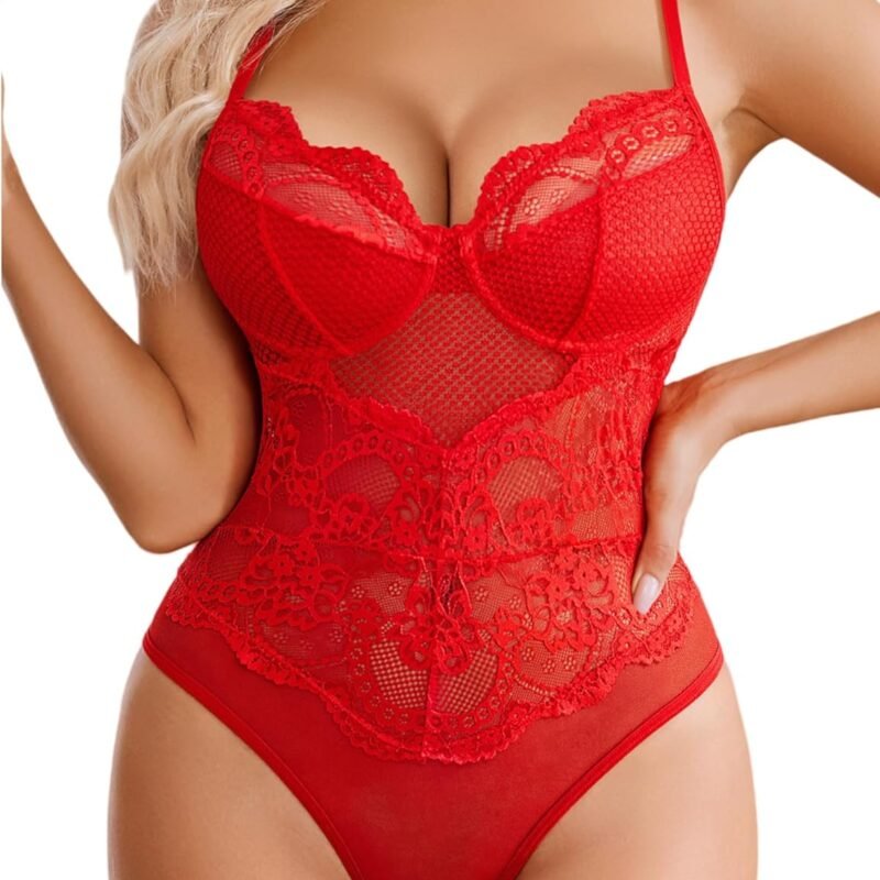 Avidlove One Piece Lingerie for Women Sexy Lace Bodysuit Cut Out Babydoll V Neck Teddy Mini Body suit