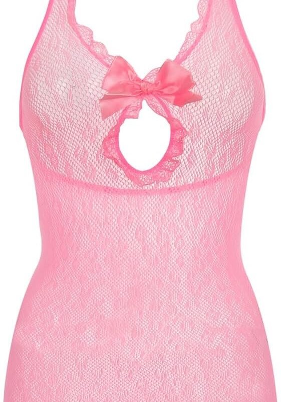 Lunedear Fishnet Dress, Women Mesh Valentine Party Lingerie Shirts Bow Going Out Dress Leopard Sexy Dating Dress