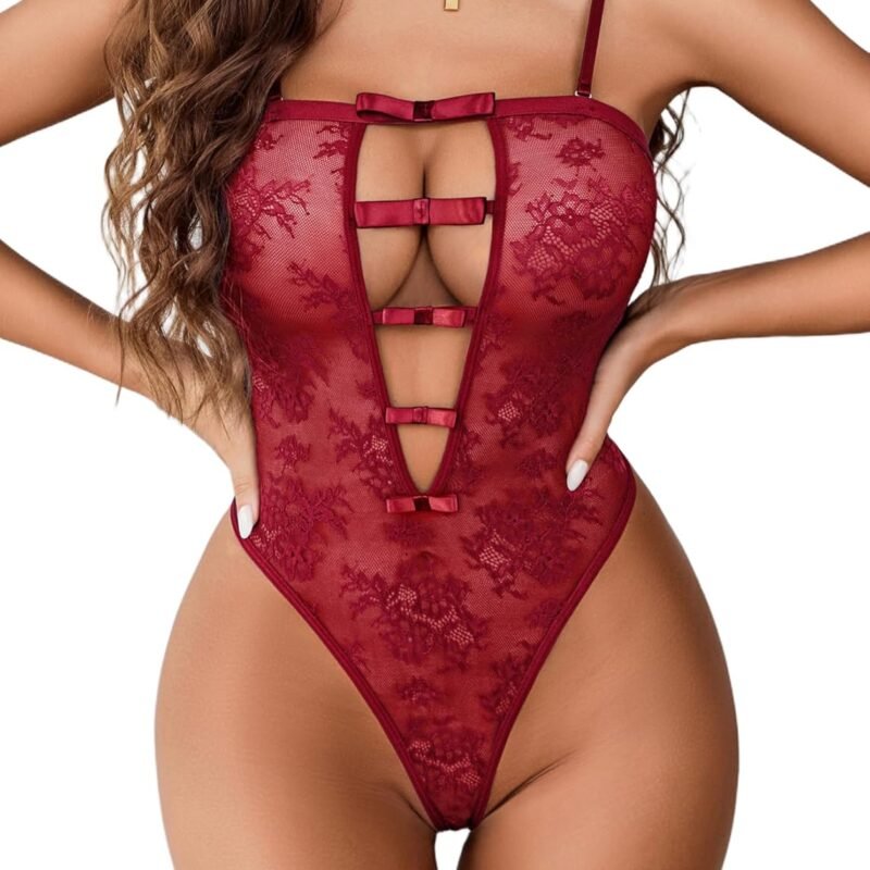 Avidlove Women Sexy Lingeries Deep V Teddy Lingerie Lace Bodysuit Hollow Out One Piece Mini Babydoll